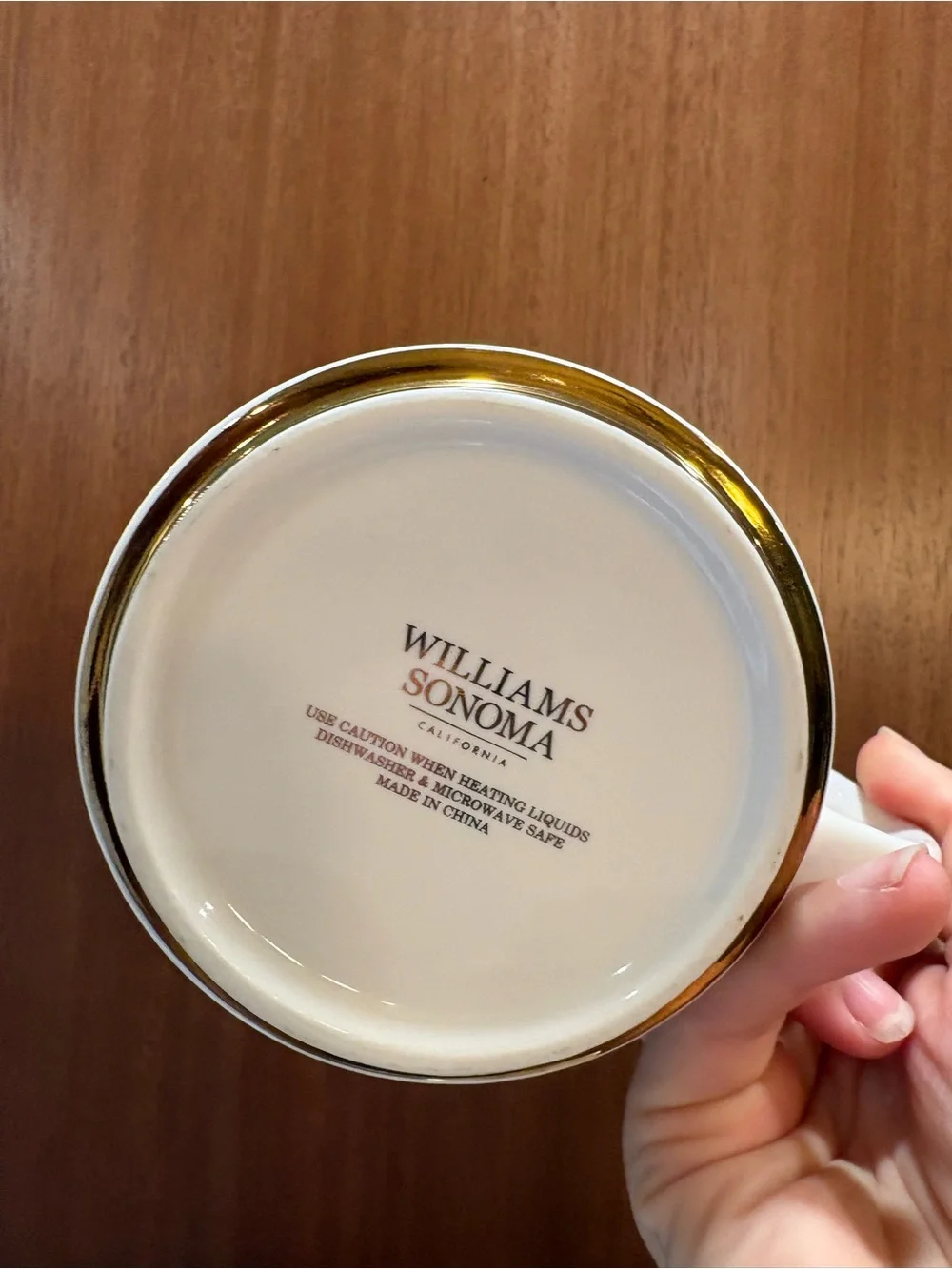 Williams Sonoma Monogram Initial Capital M Mug Cup White/Ivory w Gold Trim 12 oz